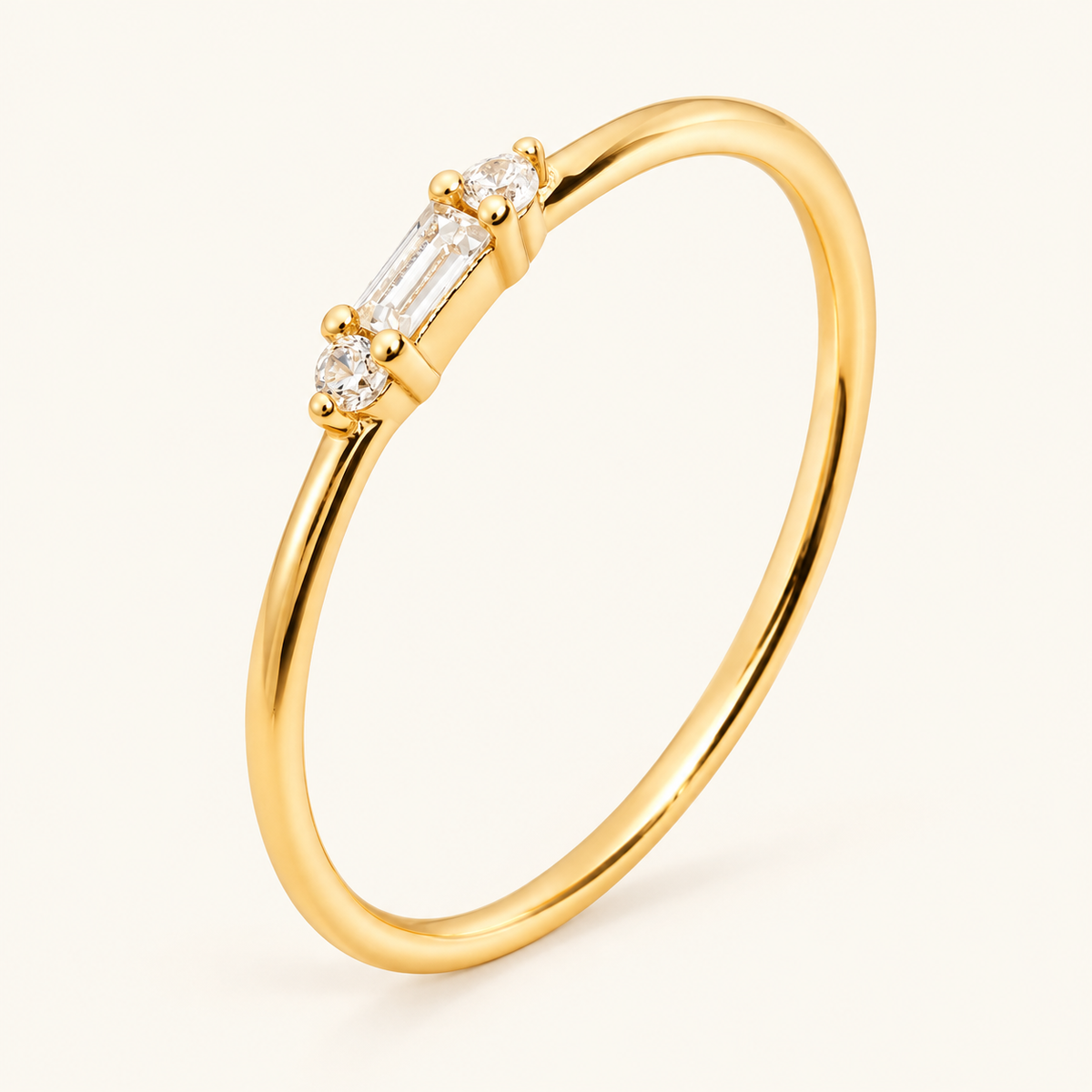 Kleiner Baguette - Zierlicher runder CZ-Ring