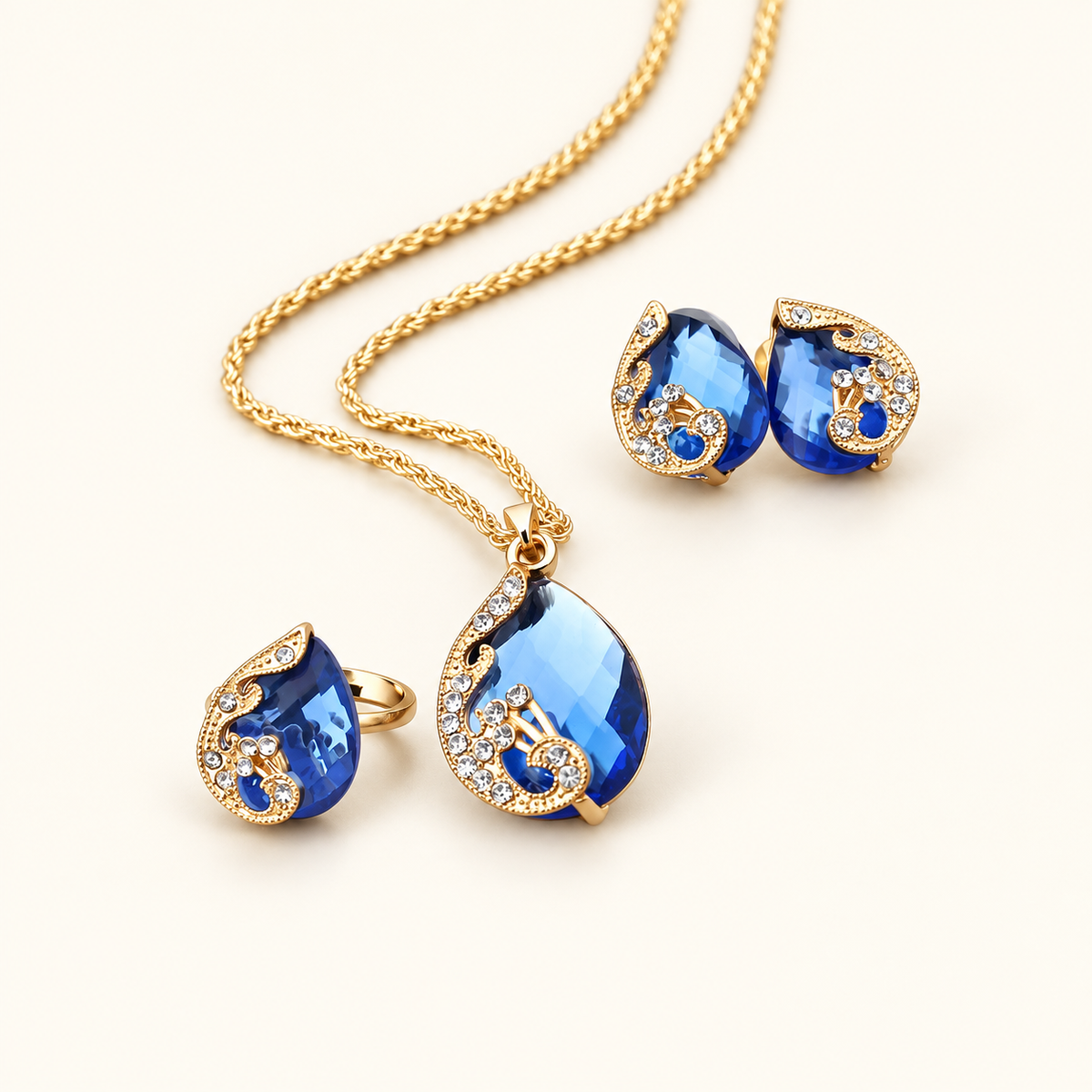 Pia – Schmuckset aus Halskette und Ohrringen in Blau