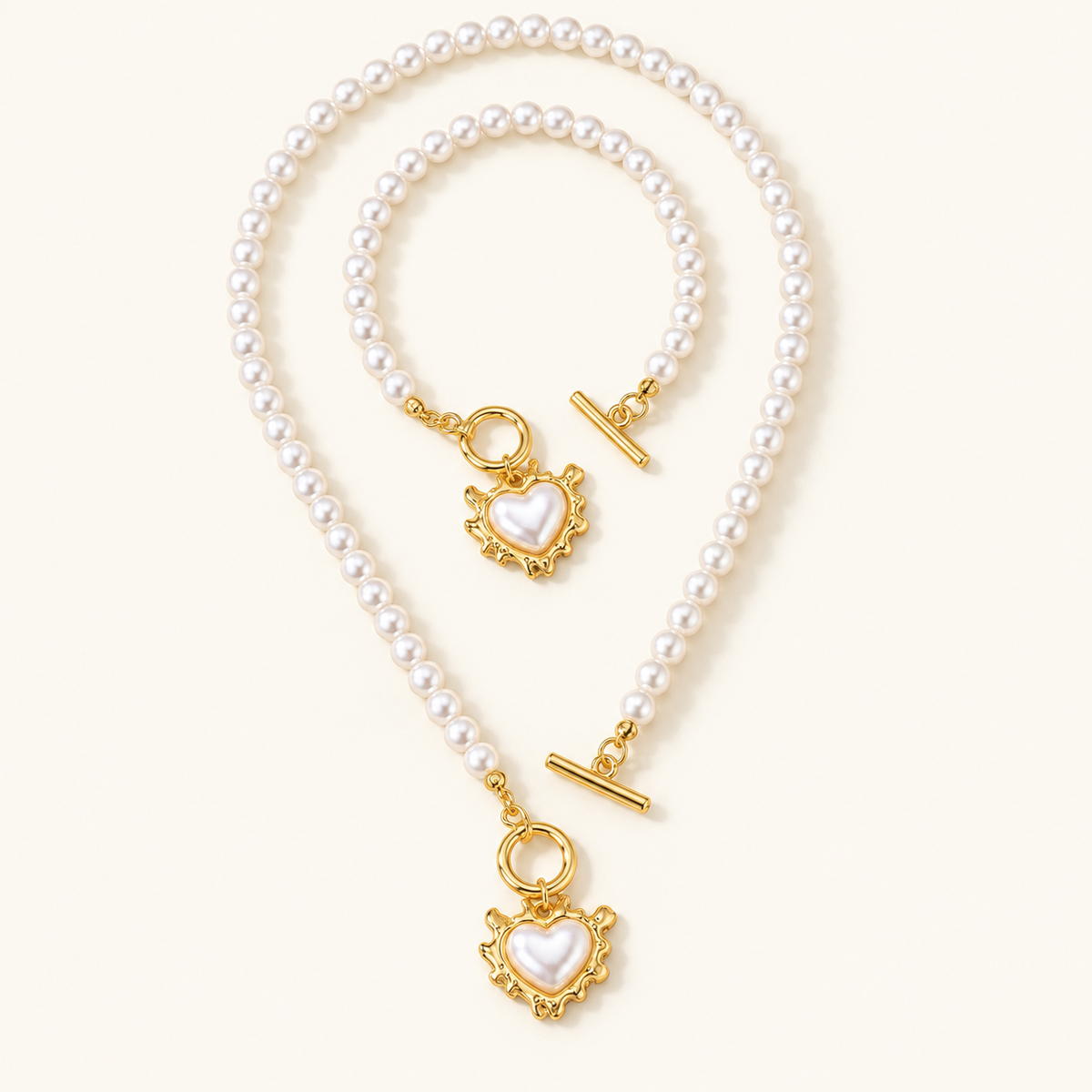Lara – Set aus Halskette und Armband mit Herzperlen