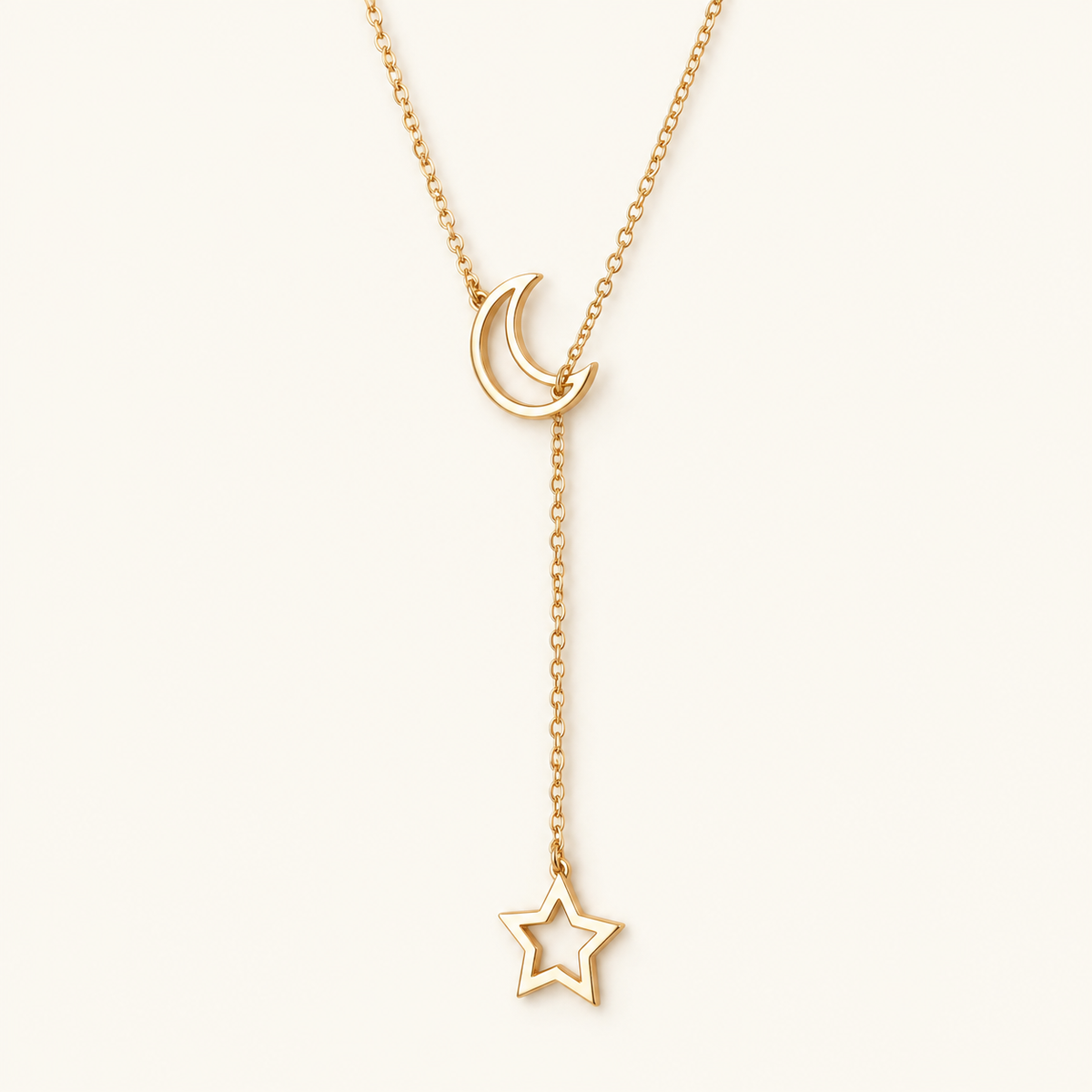 Lariat-Halskette mit Mond und Sternen