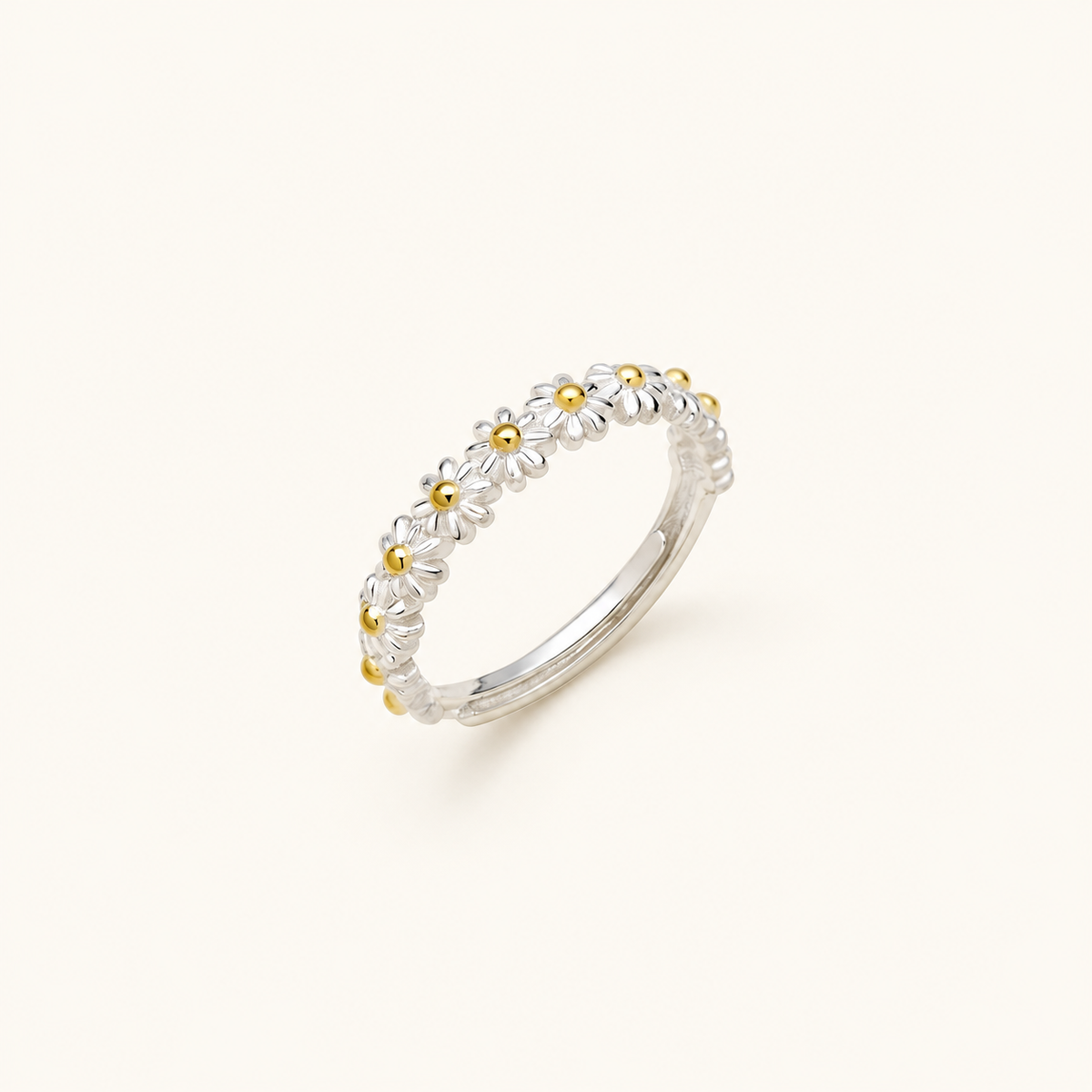 Dahliana – Margaritenring aus anpassbarem Silber und handbemaltem Emaille