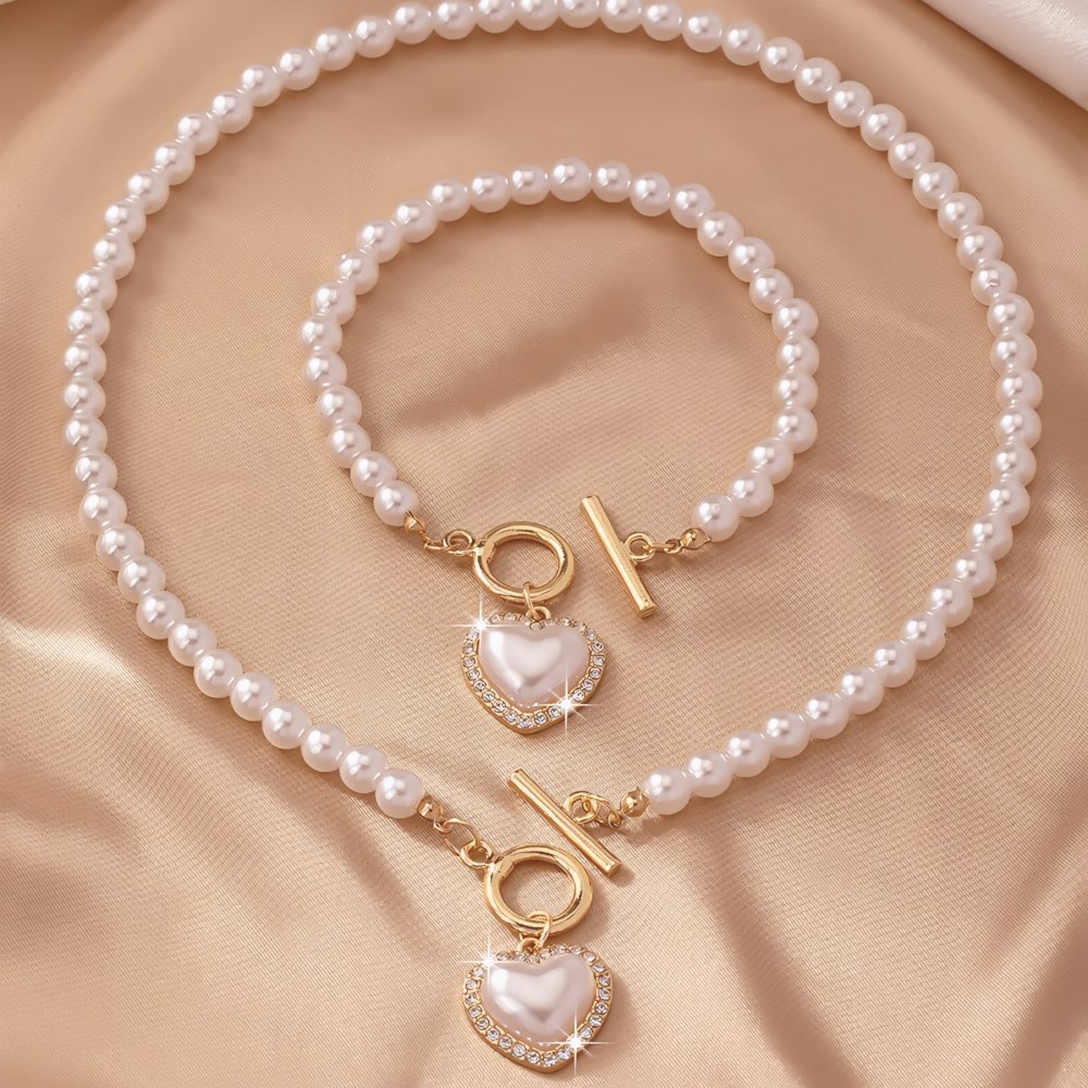 Lara – Set aus Halskette und Armband mit Herzperlen