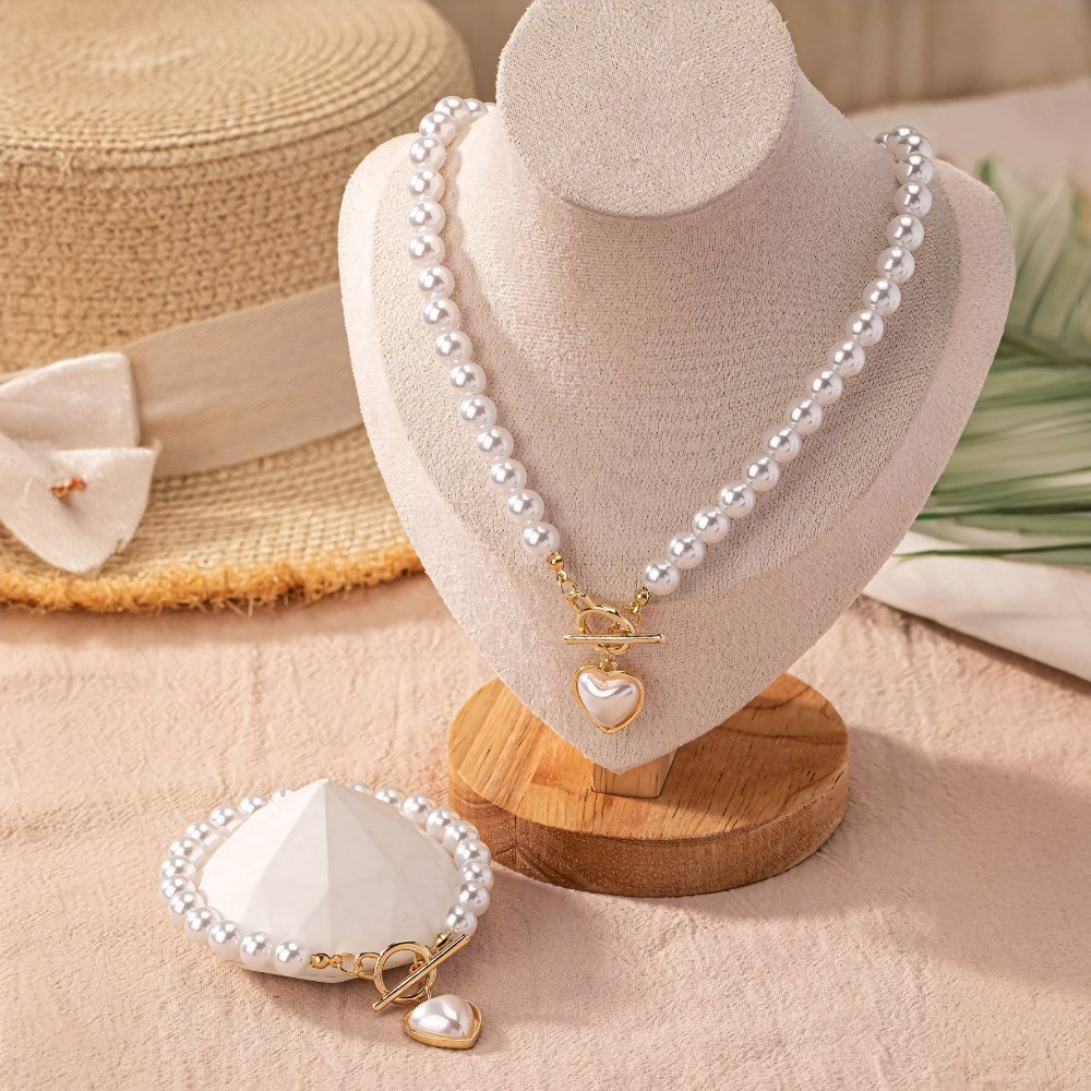 Lara – Set aus Halskette und Armband mit Herzperlen