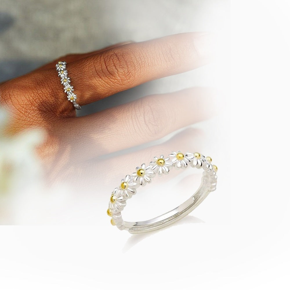 Dahliana – Margaritenring aus anpassbarem Silber und handbemaltem Emaille